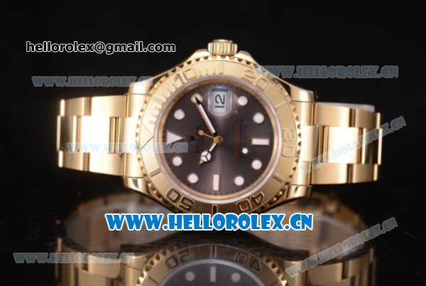 Rolex Yacht-Master 40 Clone Rolex 3135 Automatic Yellow Gold Case/Bracelet with Grey Dial and Dot Markers (BP) - Click Image to Close